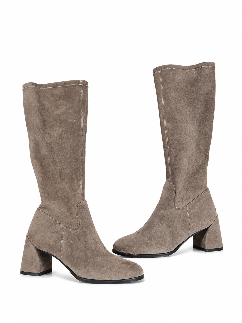 Vaneli Taupe Suede Mid-Calf Block Heel Boots